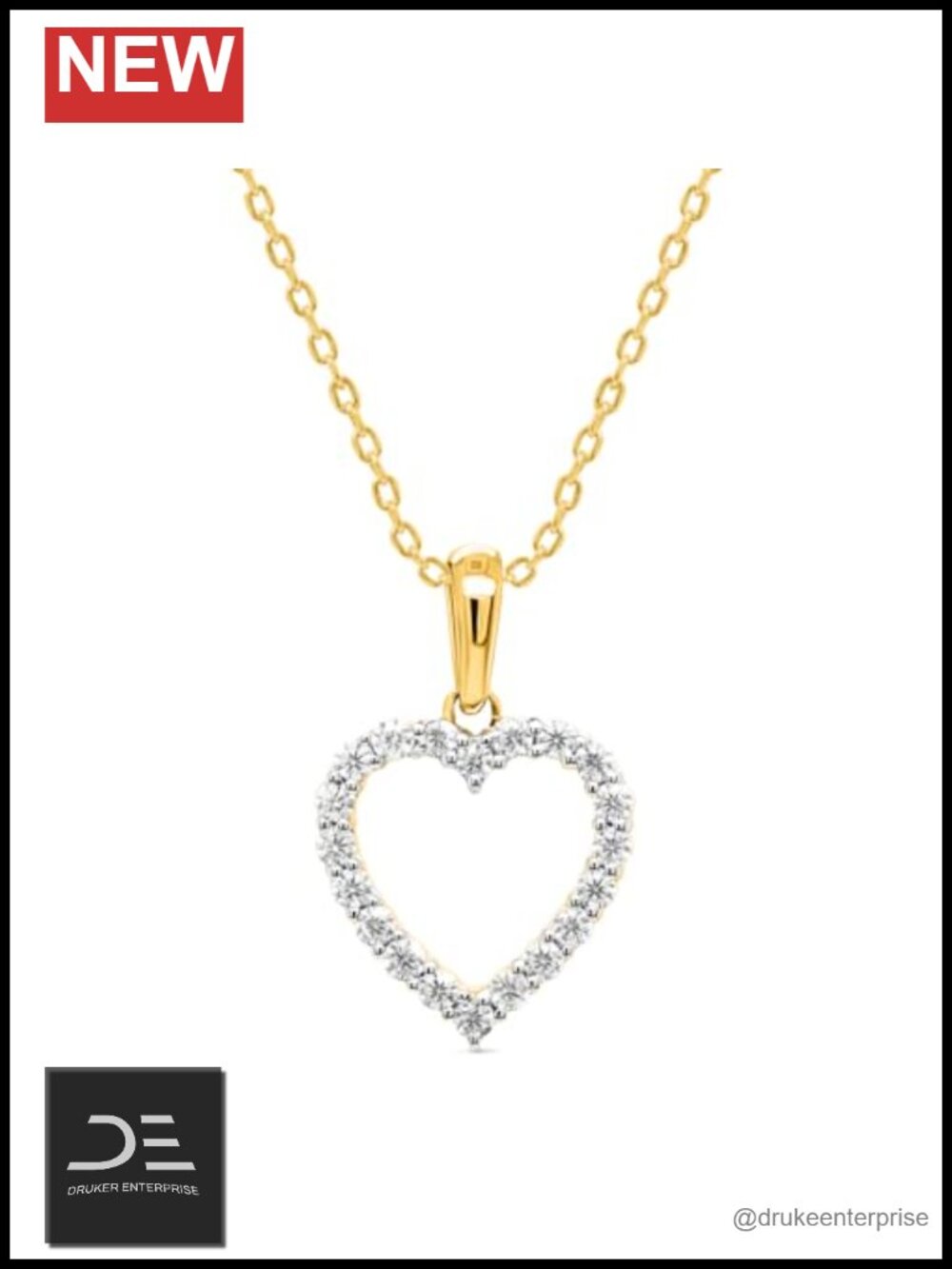 Lab Grown Diamond Heart Necklace 14K Yellow Gold Plated Sterling Silver 1/4 CTTW
